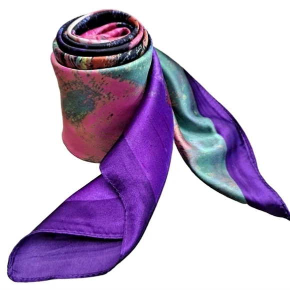 Square Satin Floral Print Neck Scarf Boho oversized oil painting 💖2/$30 - Picture 16 of 16
